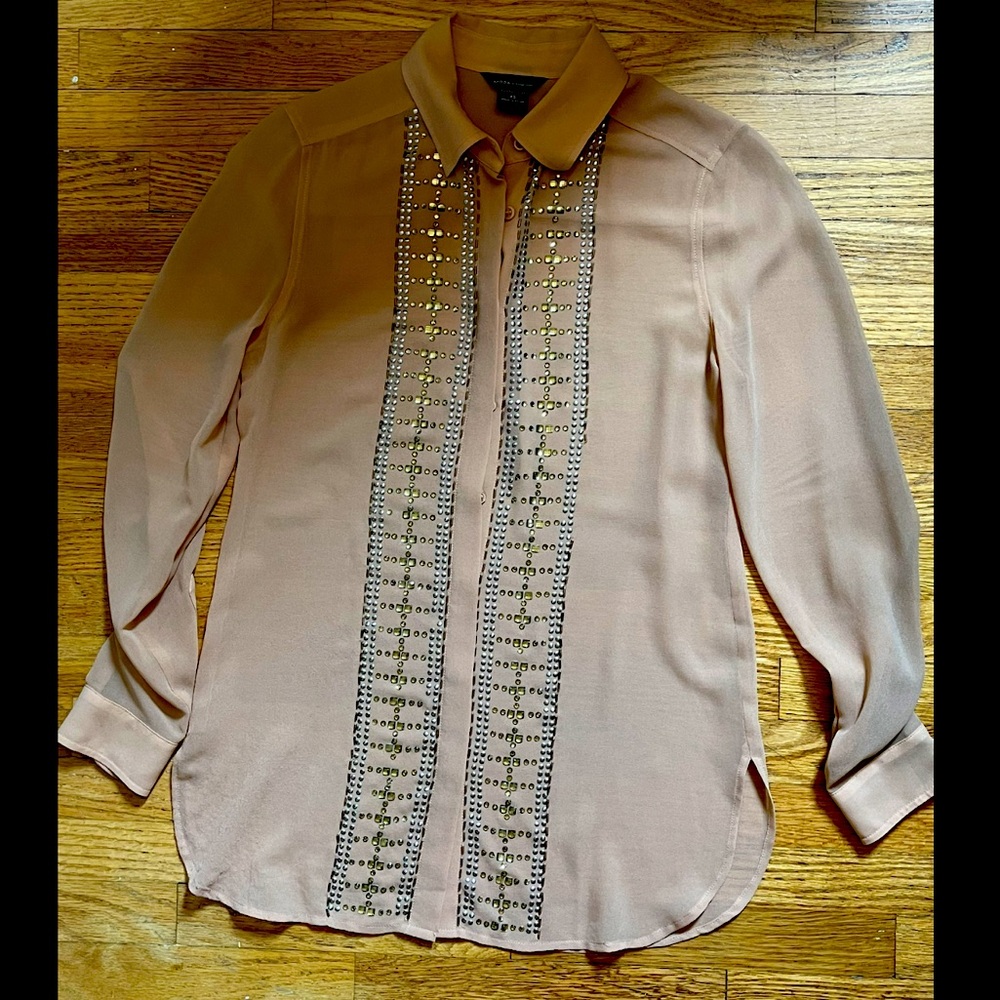 Sheer beige/studded chiffon Moda International Top